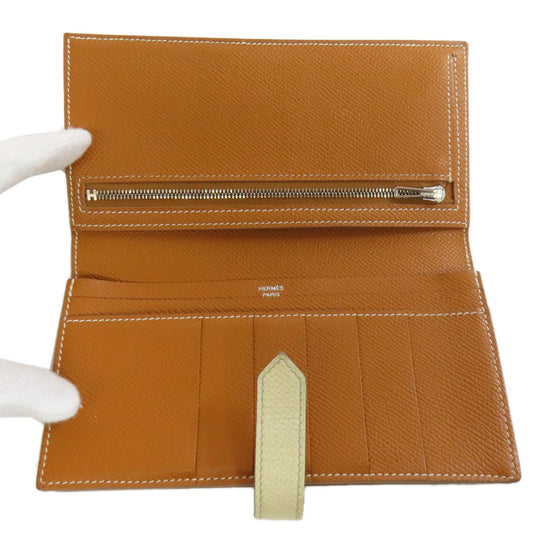 HERMES Long Wallet Purse Epsom white Bearn Soufflet Verso SilverMetal Women Used Authentic