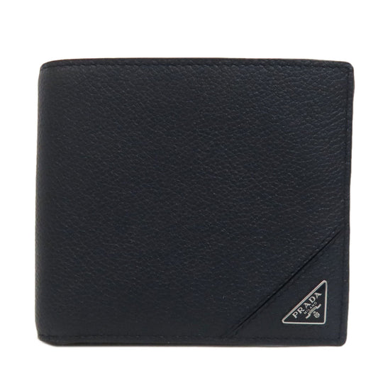 PRADA Bifold Wallet 2MO738 Calfskin black logoMetal mens Used Authentic