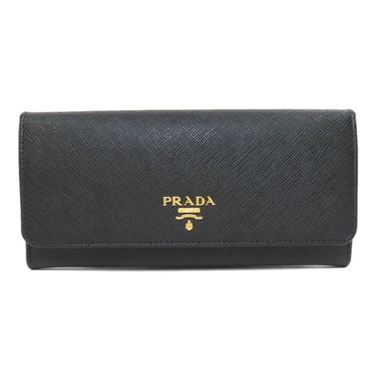 PRADA Long Wallet Purse 1MH132 Safiano black logo Women Used Authentic