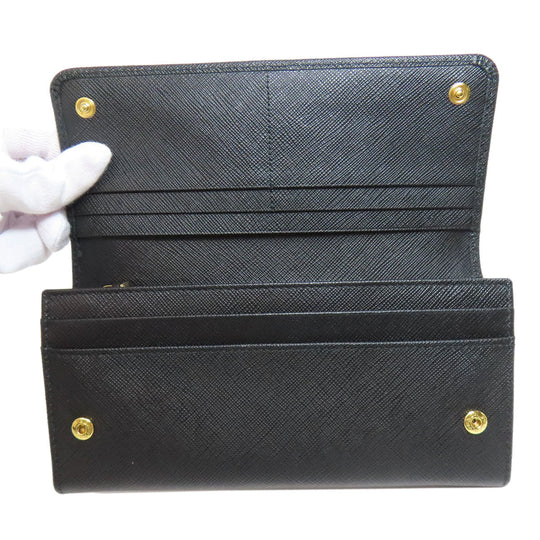 PRADA Long Wallet Purse 1MH132 Safiano black logo Women Used Authentic