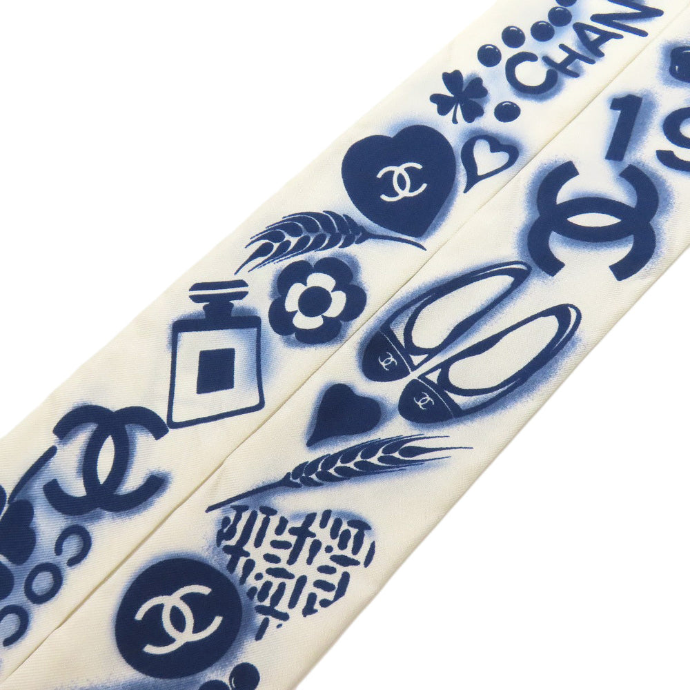 CHANEL scarf silk white COCO Mark Hair Band Women Used Authentic