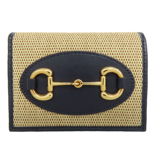 GUCCI Bifold Wallet 621887 Canvas, Leather beige Horsebit Women Used Authentic