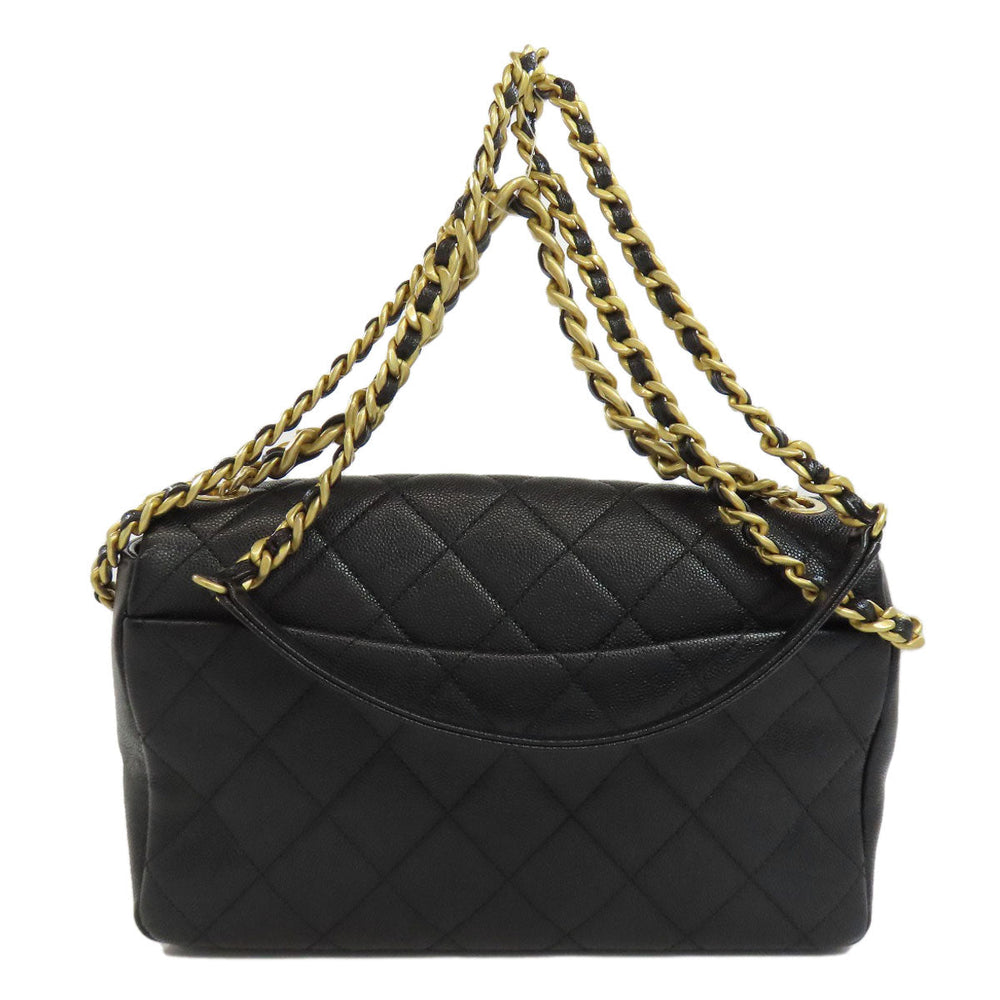 CHANEL Shoulder Bag Grained Calfskin Skin black Matelasse Gold Metal 2WAY Women Used Authentic