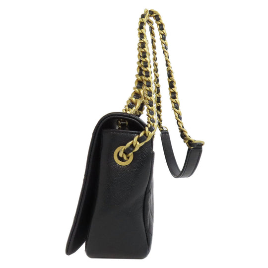 CHANEL Shoulder Bag Grained Calfskin Skin black Matelasse Gold Metal 2WAY Women Used Authentic