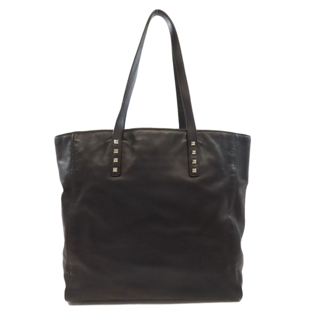 MIUMIU Tote Bag leather black logo studs Women Used Authentic