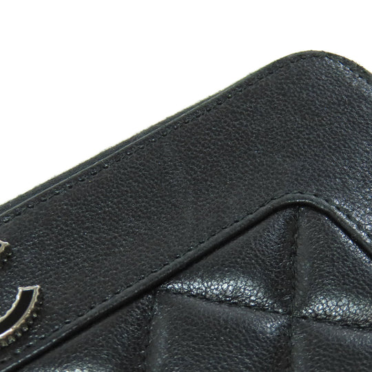 CHANEL Long Wallet Purse lambskin black Mademoiselle SilverMetal Women Used Authentic