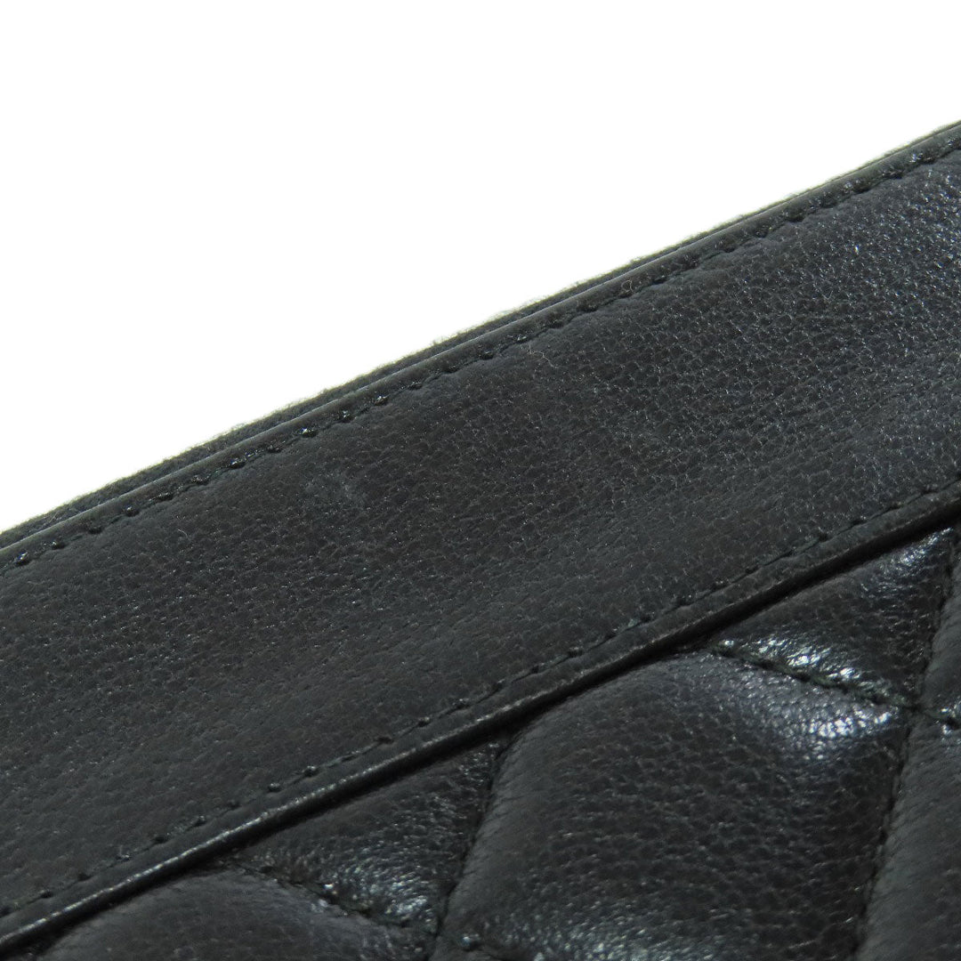 CHANEL Long Wallet Purse lambskin black Mademoiselle SilverMetal Women Used Authentic