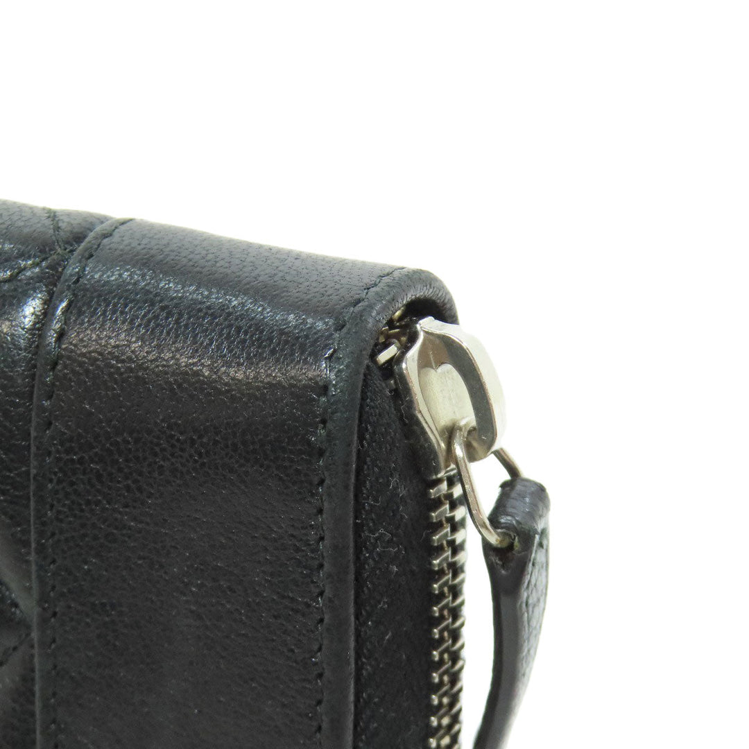 CHANEL Long Wallet Purse lambskin black Mademoiselle SilverMetal Women Used Authentic