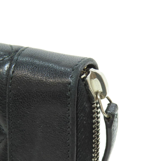 CHANEL Long Wallet Purse lambskin black Mademoiselle SilverMetal Women Used Authentic