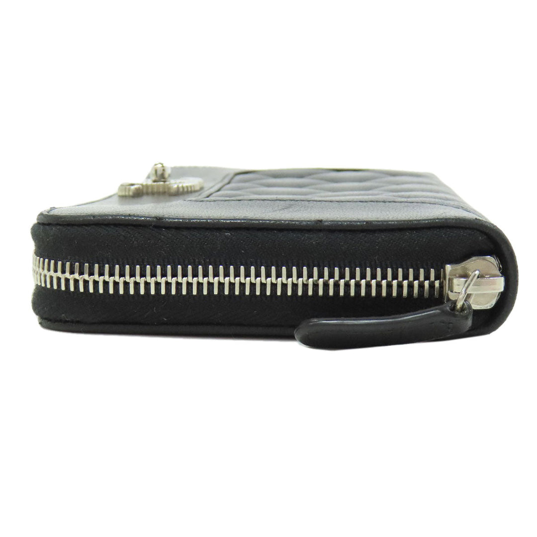 CHANEL Long Wallet Purse lambskin black Mademoiselle SilverMetal Women Used Authentic