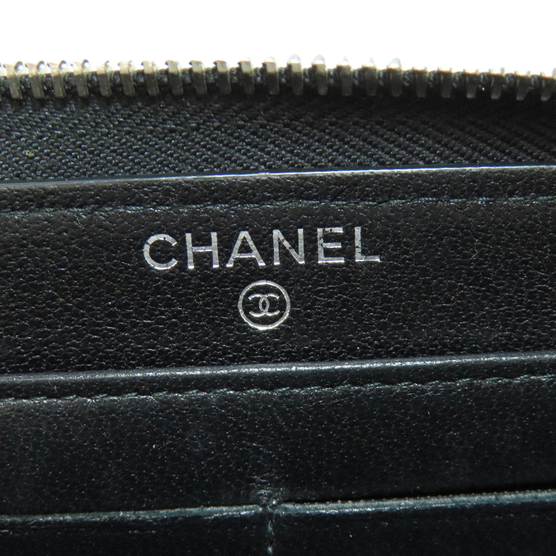 CHANEL Long Wallet Purse lambskin black Mademoiselle SilverMetal Women Used Authentic