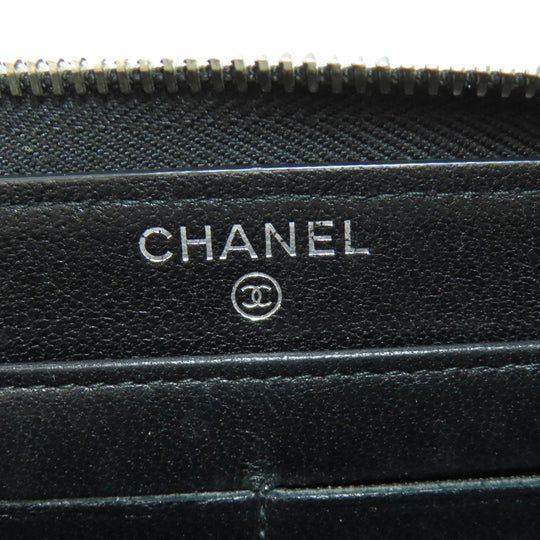 CHANEL Long Wallet Purse lambskin black Mademoiselle SilverMetal Women Used Authentic