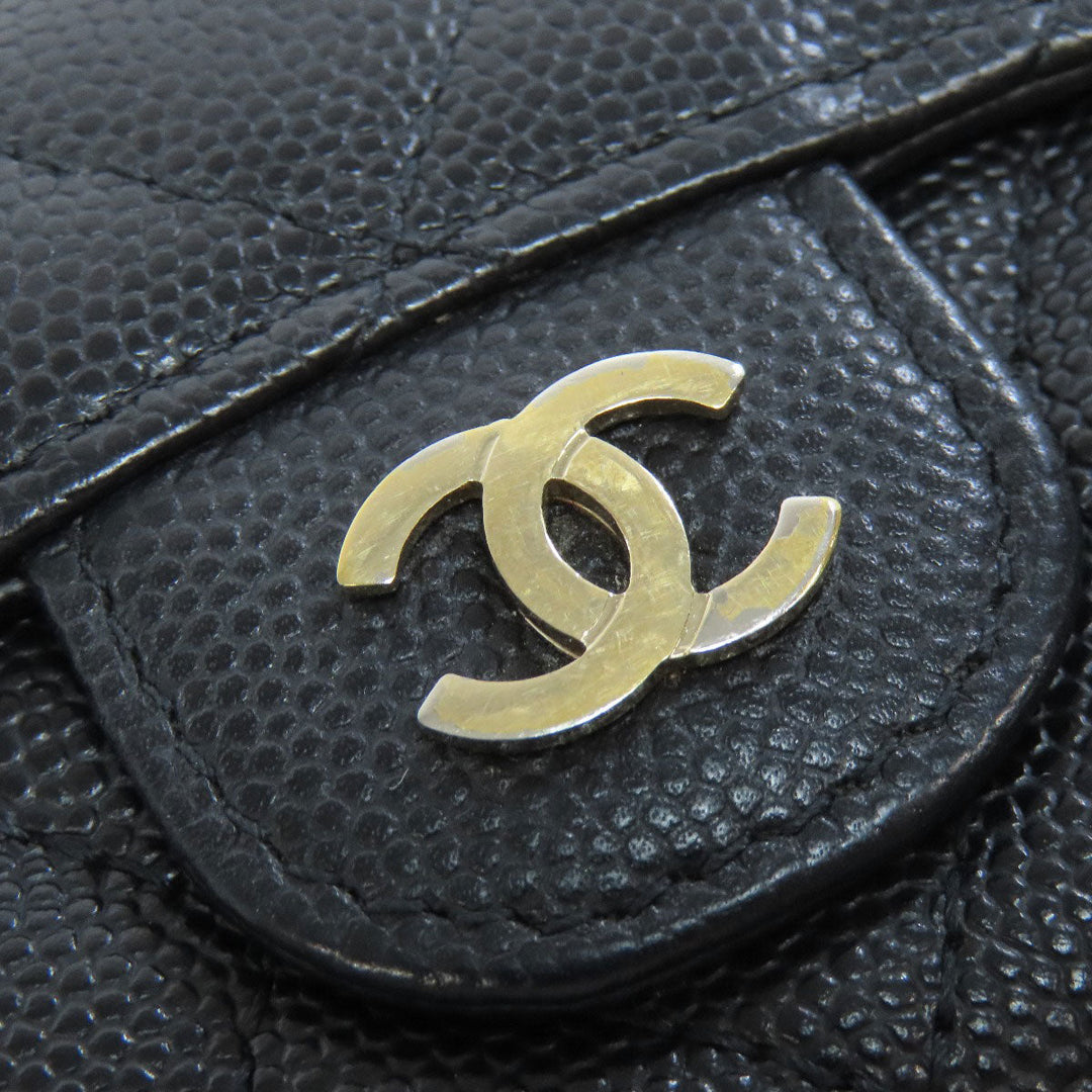 CHANEL Bifold Wallet Grained Calfskin Skin black Tri-fold Wallet Matelasse Gold Metal
