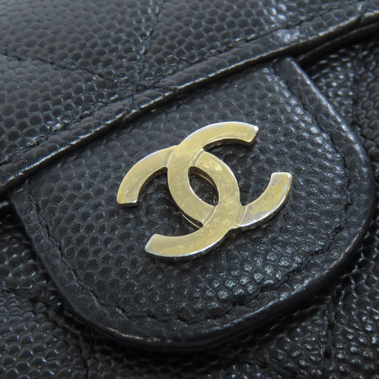 CHANEL Bifold Wallet Grained Calfskin Skin black Tri-fold Wallet Matelasse Gold Metal