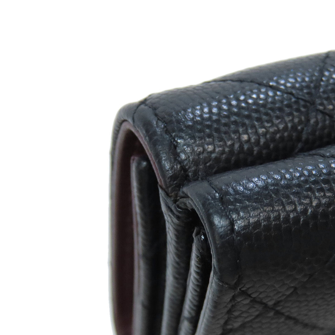 CHANEL Bifold Wallet Grained Calfskin Skin black Tri-fold Wallet Matelasse Gold Metal
