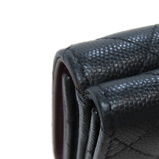 CHANEL Bifold Wallet Grained Calfskin Skin black Tri-fold Wallet Matelasse Gold Metal