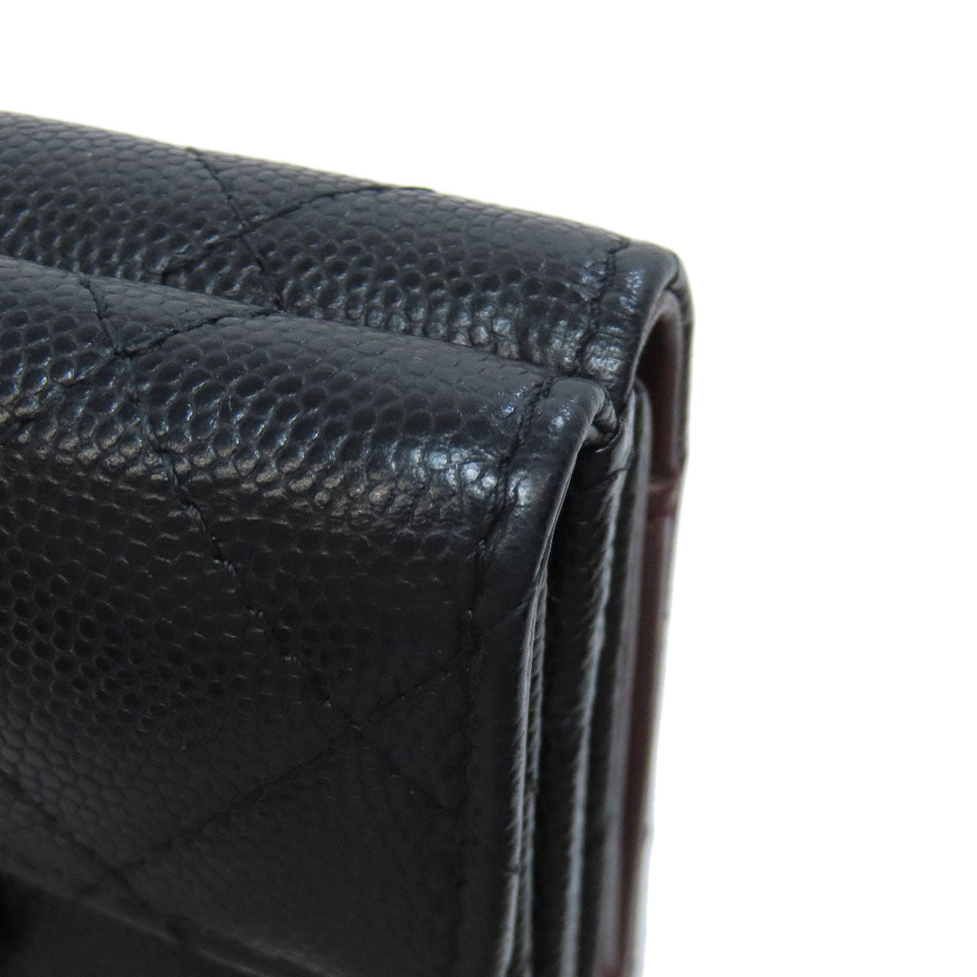 CHANEL Bifold Wallet Grained Calfskin Skin black Tri-fold Wallet Matelasse Gold Metal