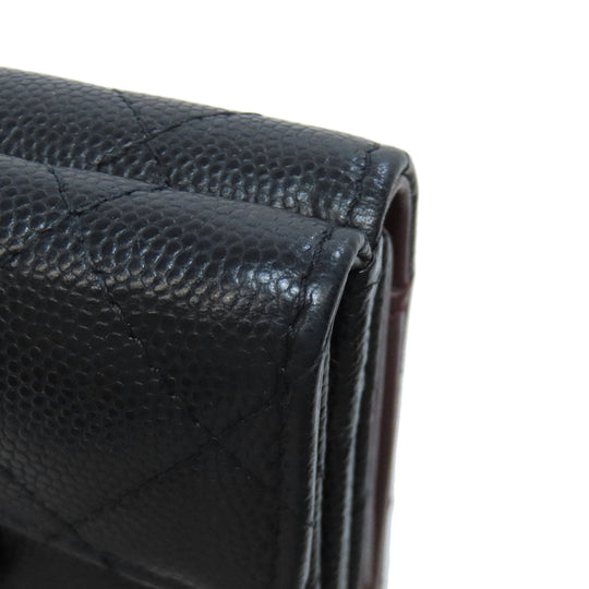 CHANEL Bifold Wallet Grained Calfskin Skin black Tri-fold Wallet Matelasse Gold Metal