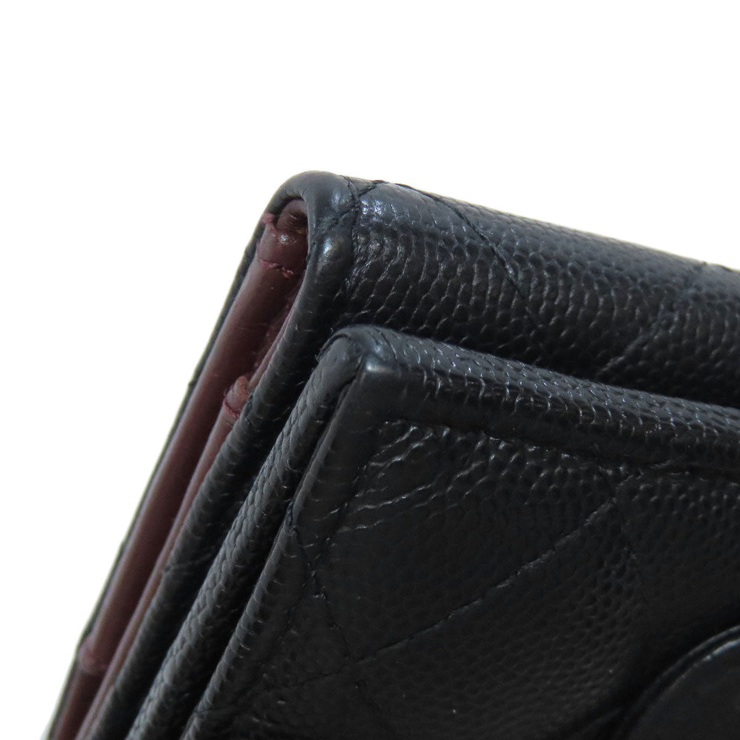 CHANEL Bifold Wallet Grained Calfskin Skin black Tri-fold Wallet Matelasse Gold Metal