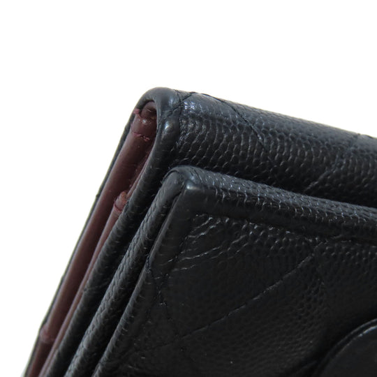 CHANEL Bifold Wallet Grained Calfskin Skin black Tri-fold Wallet Matelasse Gold Metal