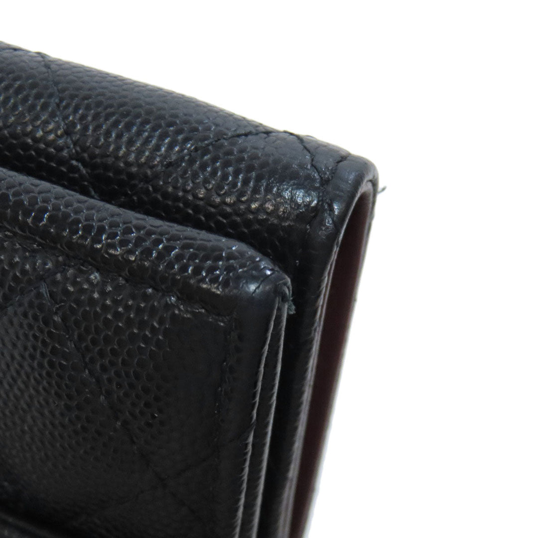 CHANEL Bifold Wallet Grained Calfskin Skin black Tri-fold Wallet Matelasse Gold Metal
