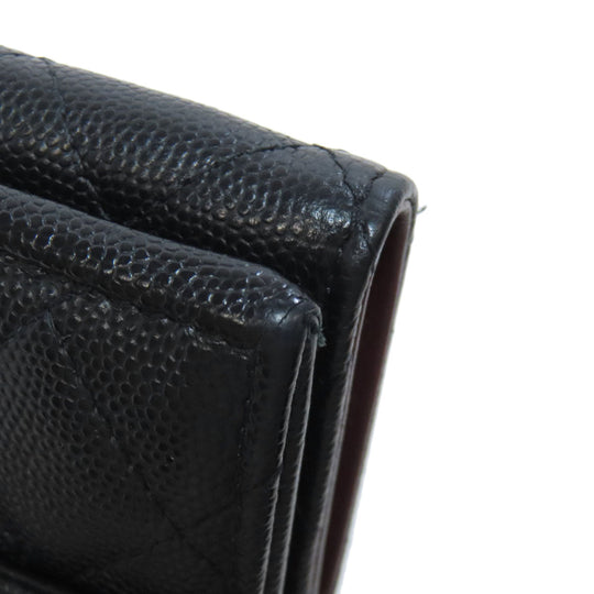 CHANEL Bifold Wallet Grained Calfskin Skin black Tri-fold Wallet Matelasse Gold Metal