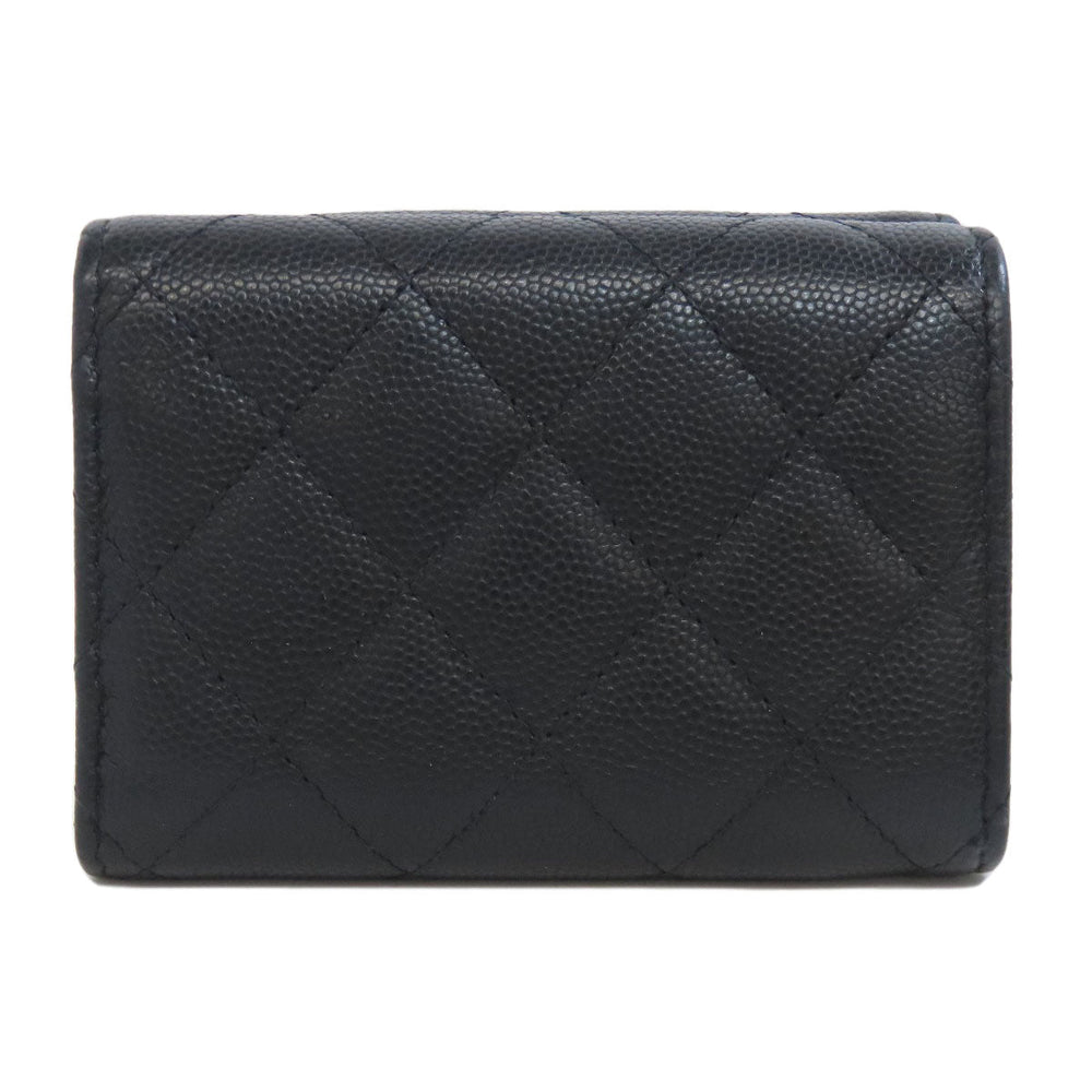 CHANEL Bifold Wallet Grained Calfskin Skin black Tri-fold Wallet Matelasse Gold Metal