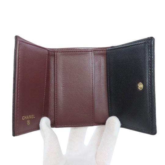 CHANEL Bifold Wallet Grained Calfskin Skin black Tri-fold Wallet Matelasse Gold Metal