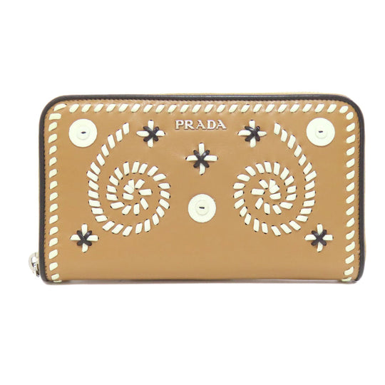 PRADA Long Wallet Purse 1M0506 Calfskin Brown Zip Around
