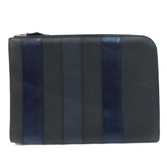 HERMES Clutch bag leather black stripe mens Used Authentic