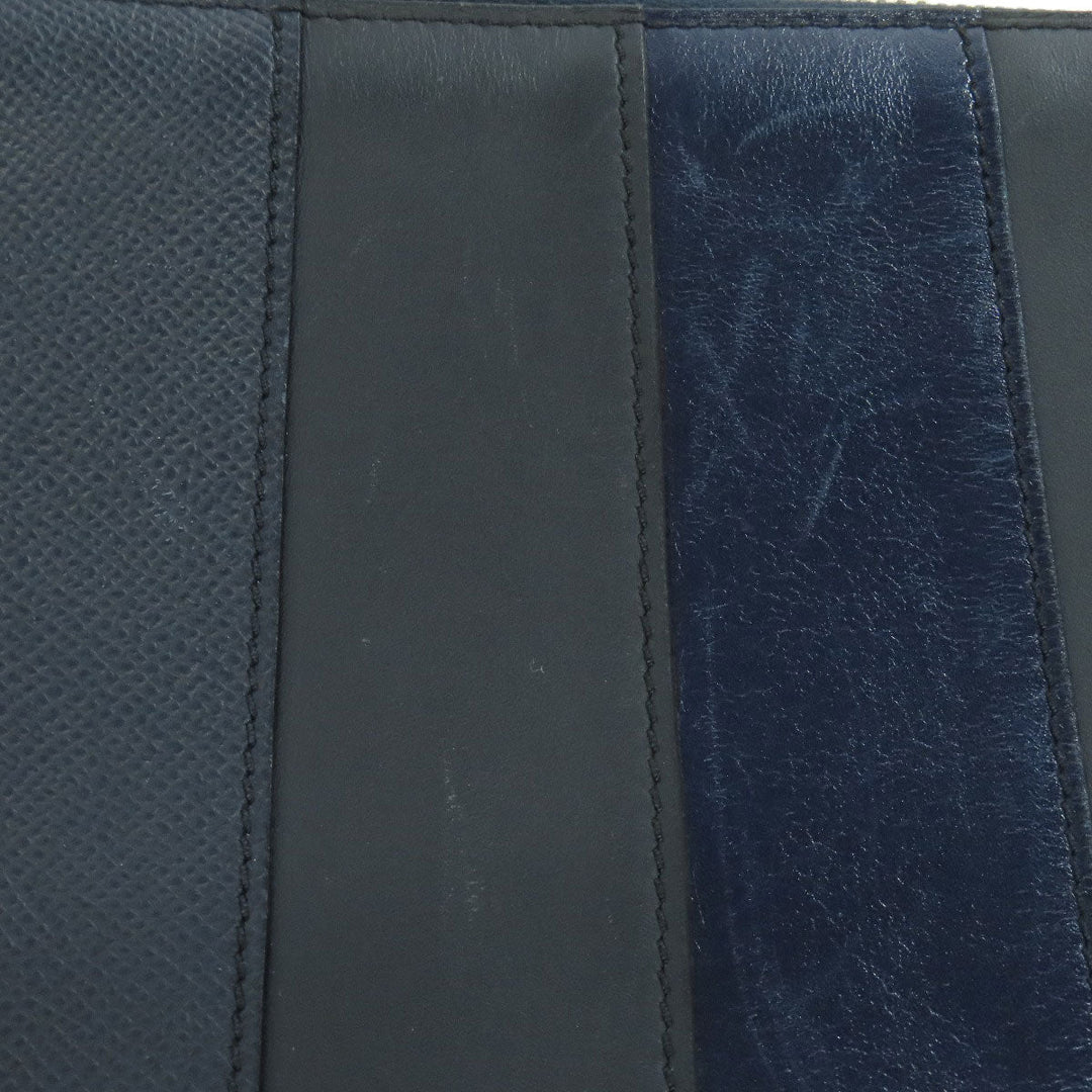 HERMES Clutch bag leather black stripe mens Used Authentic
