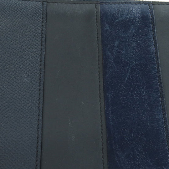 HERMES Clutch bag leather black stripe mens Used Authentic