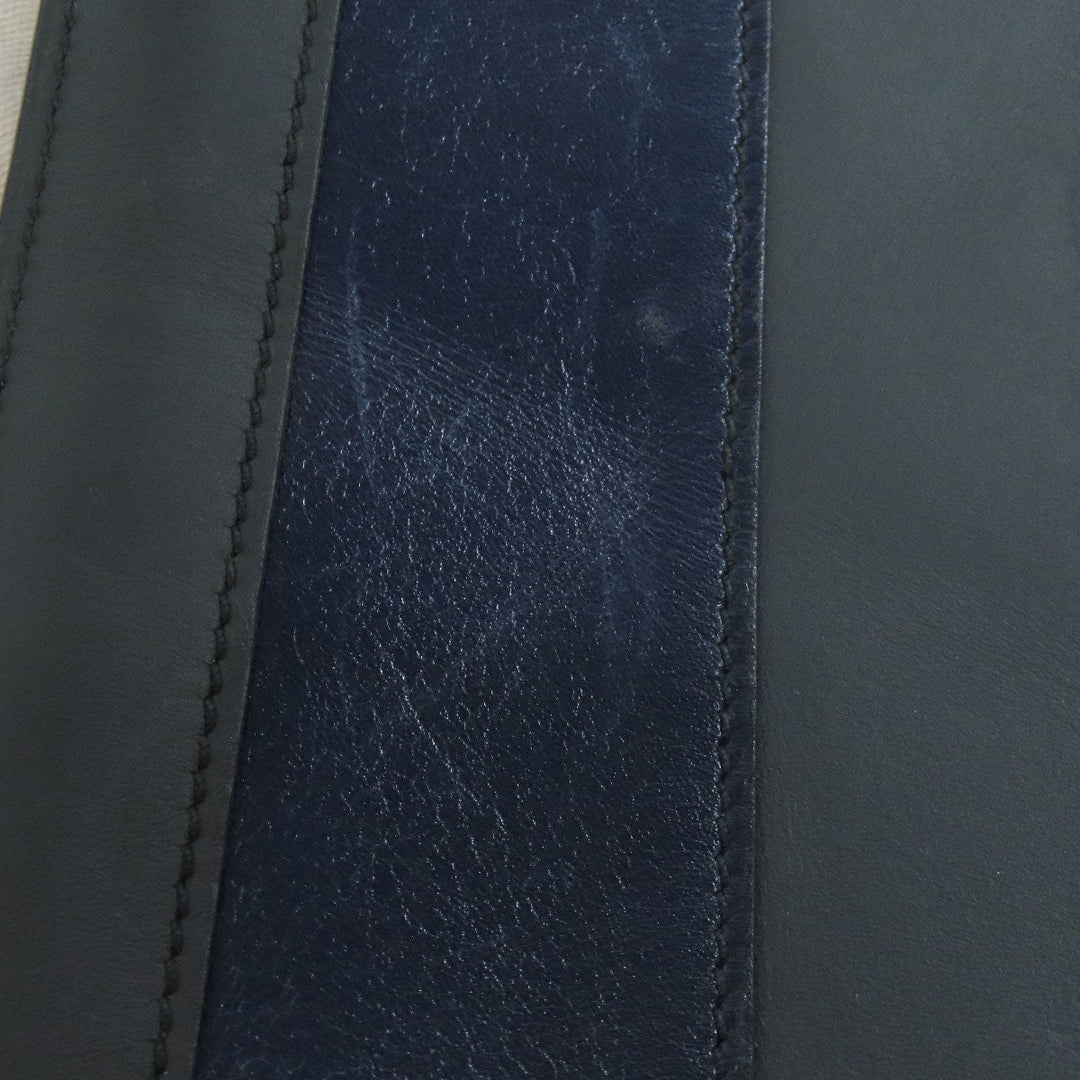 HERMES Clutch bag leather black stripe mens Used Authentic