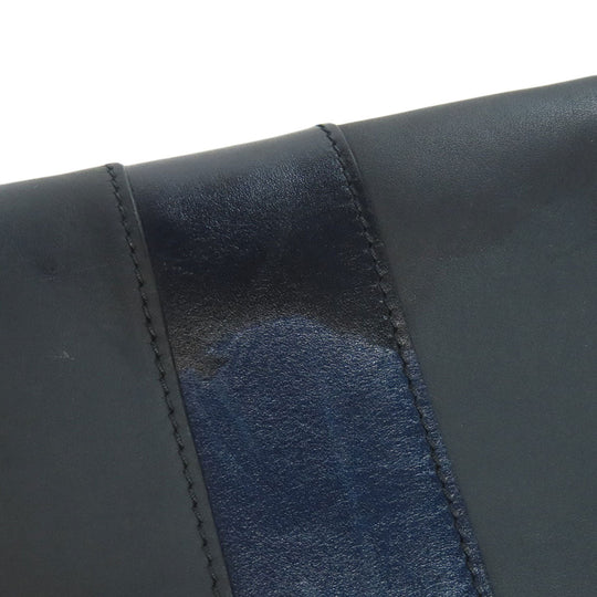 HERMES Clutch bag leather black stripe mens Used Authentic