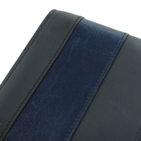 HERMES Clutch bag leather black stripe mens Used Authentic