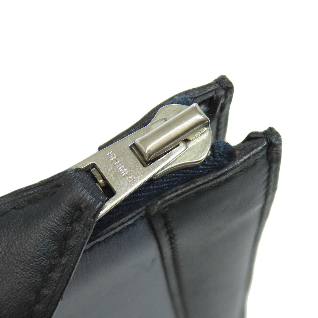 HERMES Clutch bag leather black stripe mens Used Authentic