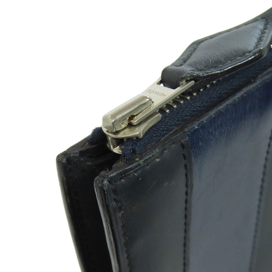 HERMES Clutch bag leather black stripe mens Used Authentic