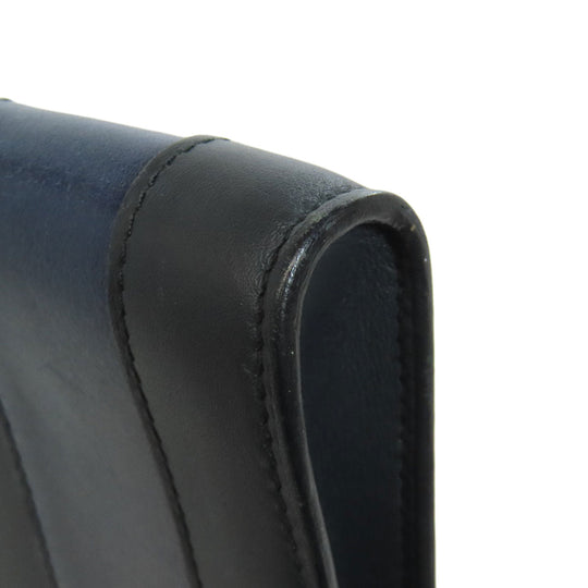 HERMES Clutch bag leather black stripe mens Used Authentic