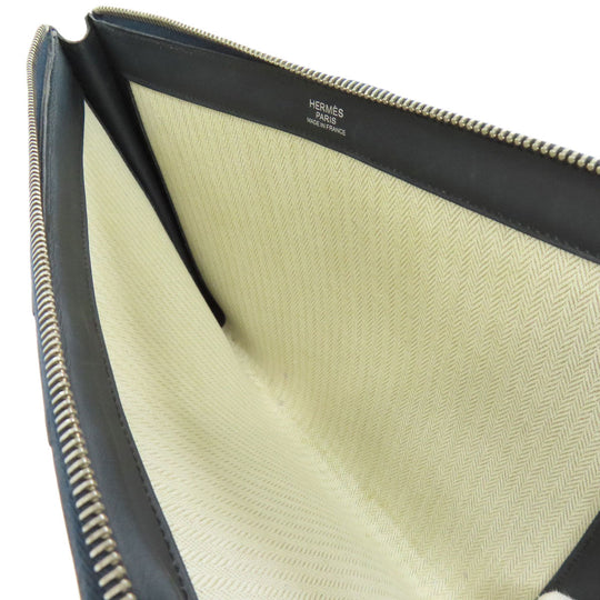 HERMES Clutch bag leather black stripe mens Used Authentic