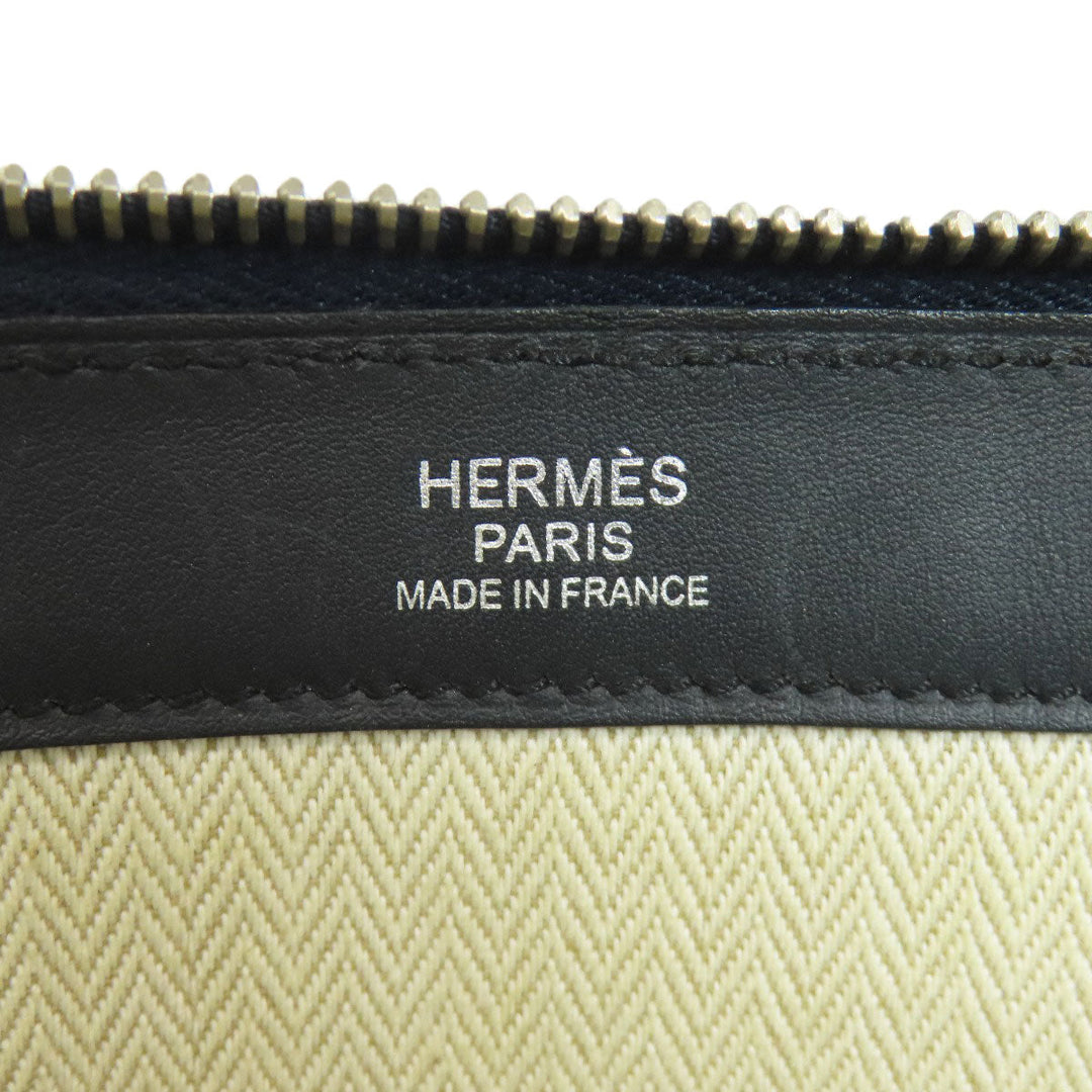 HERMES Clutch bag leather black stripe mens Used Authentic