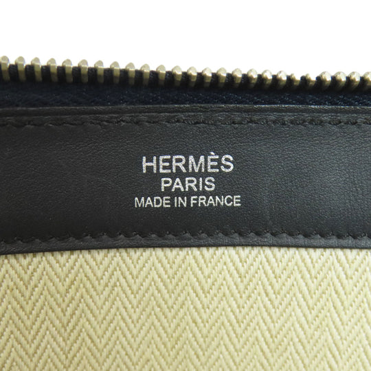 HERMES Clutch bag leather black stripe mens Used Authentic