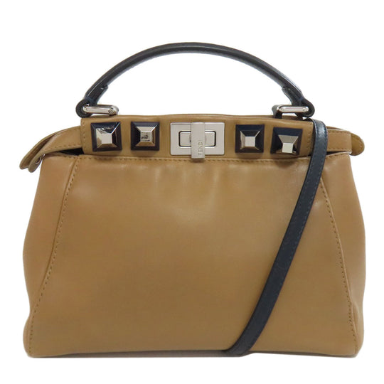 FENDI Handbag Calfskin Brown Peekaboo Mini 2WAY