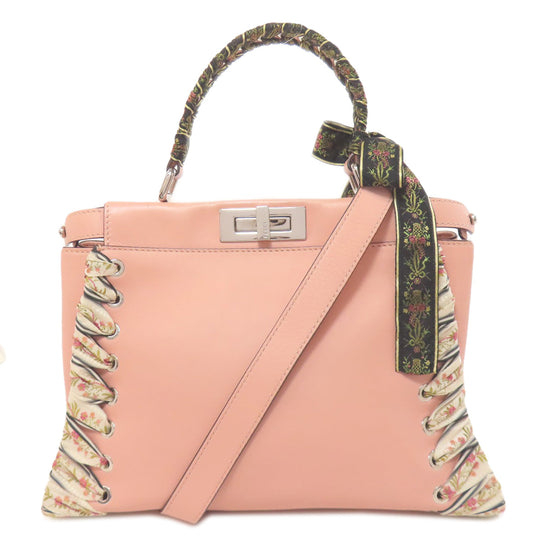 FENDI Handbag Calfskin pink Peekaboo ribbon stitch 2WAY Women Used Authentic