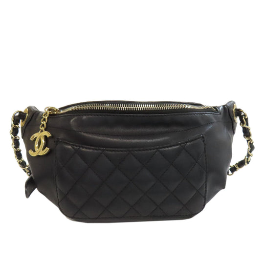 CHANEL Hip bag lambskin black COCO Mark Gold Metal