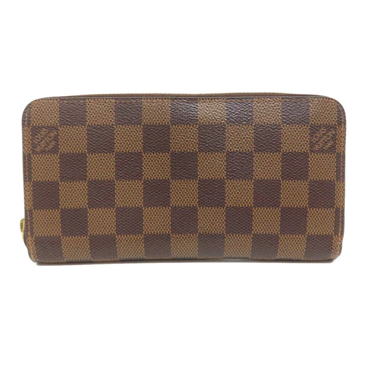 LOUIS VUITTON Long Wallet Purse N60046 Damier canvas Brown Zippy wallet Women Used Authentic