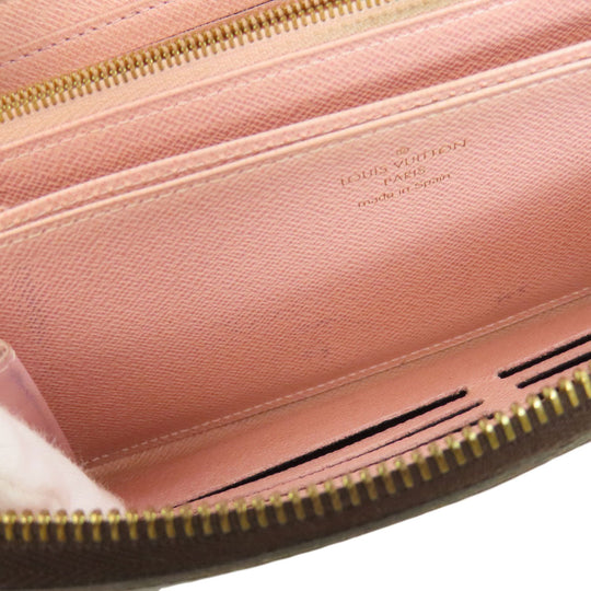 LOUIS VUITTON Long Wallet Purse N60046 Damier canvas Brown Zippy wallet Women Used Authentic