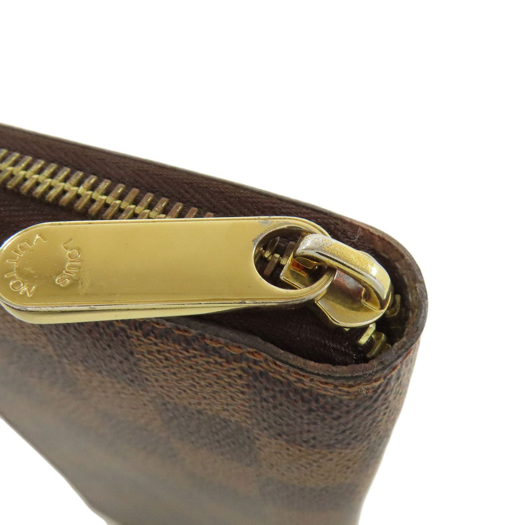 LOUIS VUITTON Long Wallet Purse N60046 Damier canvas Brown Zippy wallet Women Used Authentic