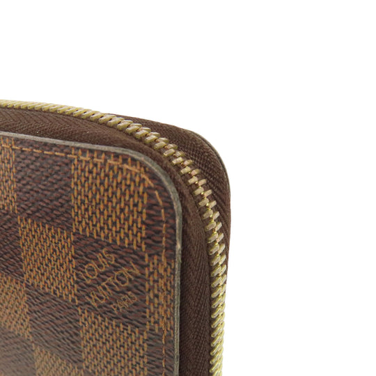 LOUIS VUITTON Long Wallet Purse N60046 Damier canvas Brown Zippy wallet Women Used Authentic