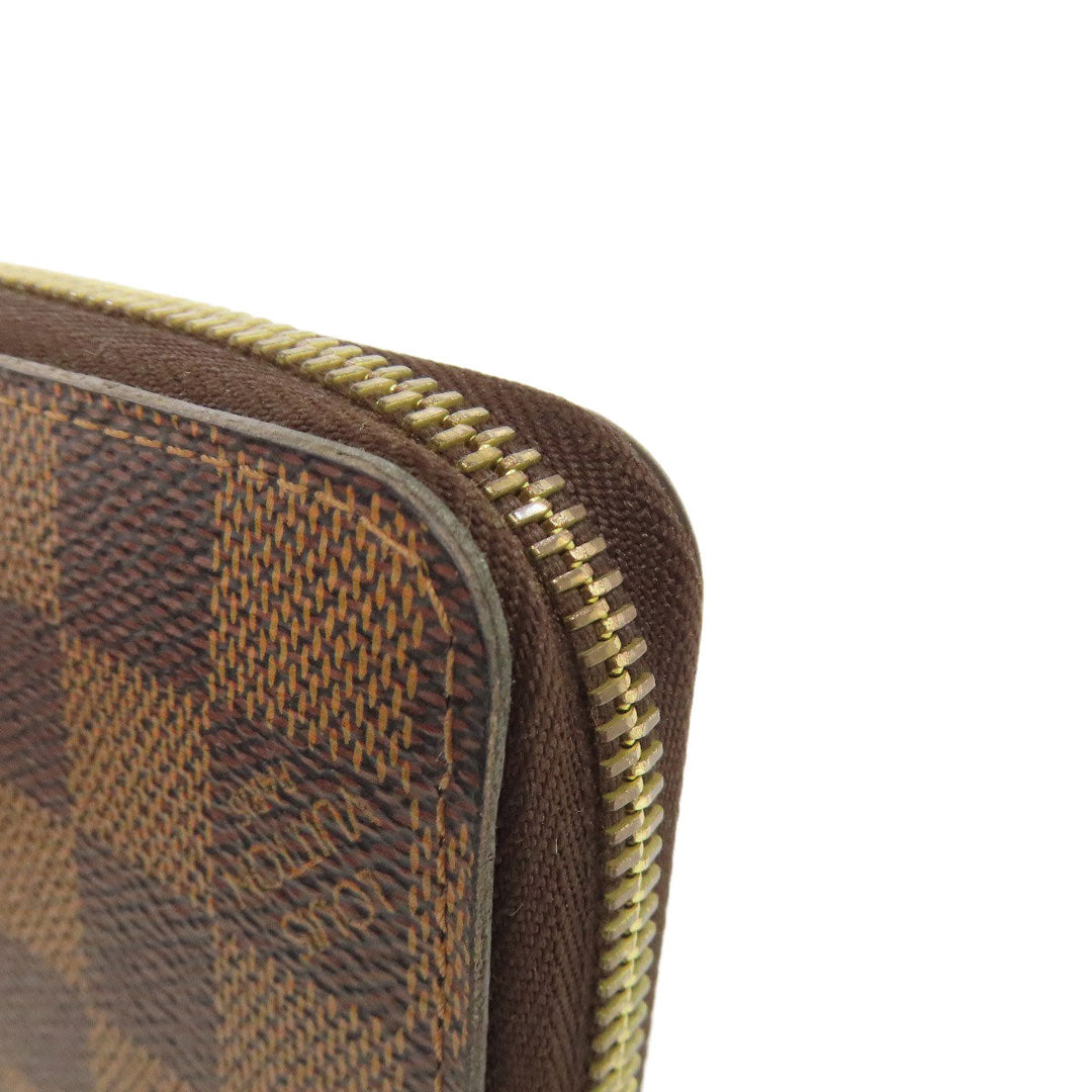 LOUIS VUITTON Long Wallet Purse N60046 Damier canvas Brown Zippy wallet Women Used Authentic