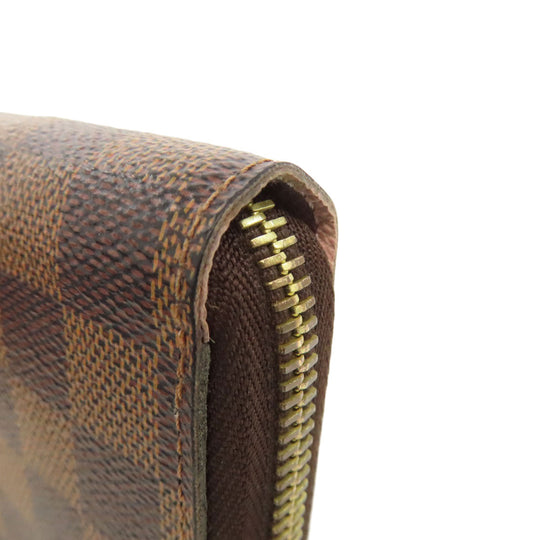 LOUIS VUITTON Long Wallet Purse N60046 Damier canvas Brown Zippy wallet Women Used Authentic